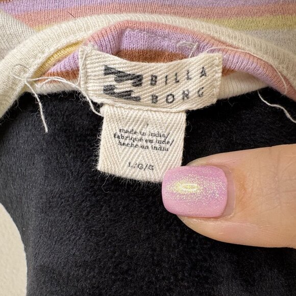 Billabong Womens Striped Short Sleeve Crewneck Top Size L White With Pink Yellow - Picture 5 of 5